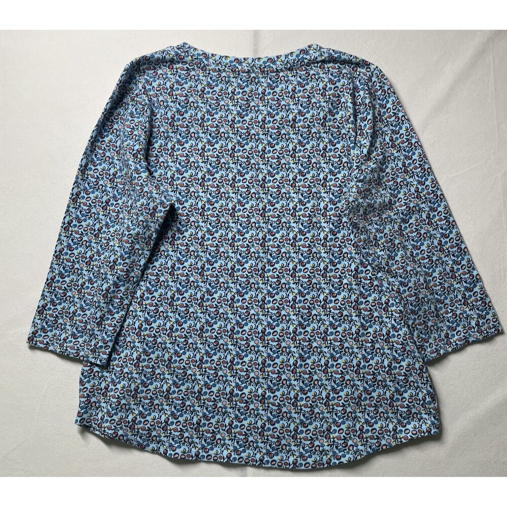 Talbots Womens Knit Top 3/4 Sleeve Floral Blue Pink Cotton Size L - Picture 2 of 7